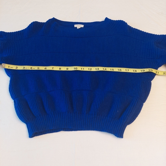 Debut Cobalt Blue Cropped Ribbed Knit Balloon Sleeve Sweater Boxy Fit Size M - Picture 11 of 12